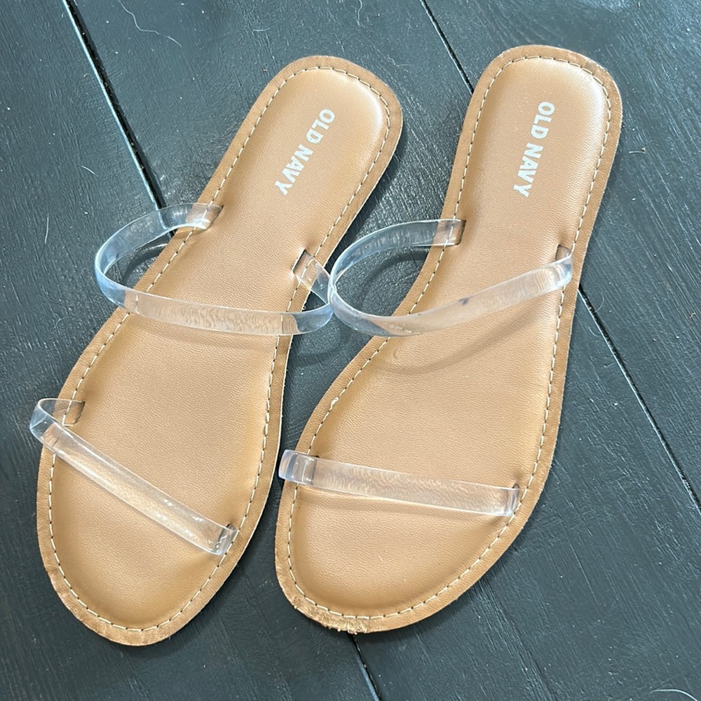 Clear straps slip on sandals